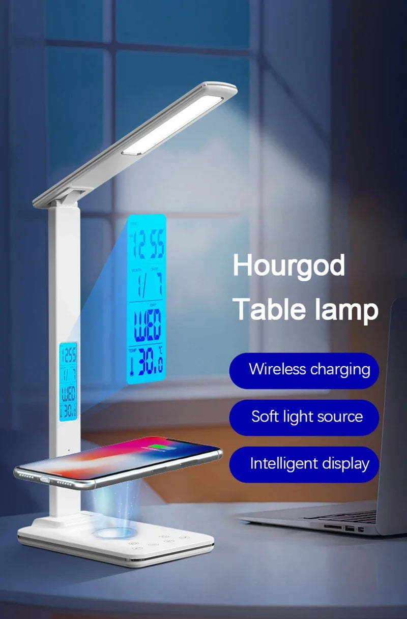 LED Desk Lamp with Wireless Charger and USB Plug in Port Bedside Night Light