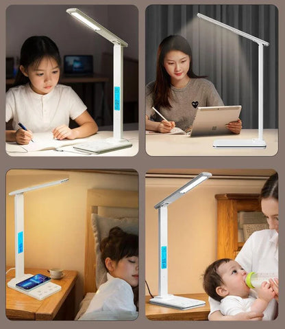 LED Desk Lamp with Wireless Charger and USB Plug in Port Bedside Night Light