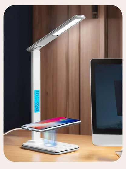 LED Desk Lamp with Wireless Charger and USB Plug in Port Bedside Night Light