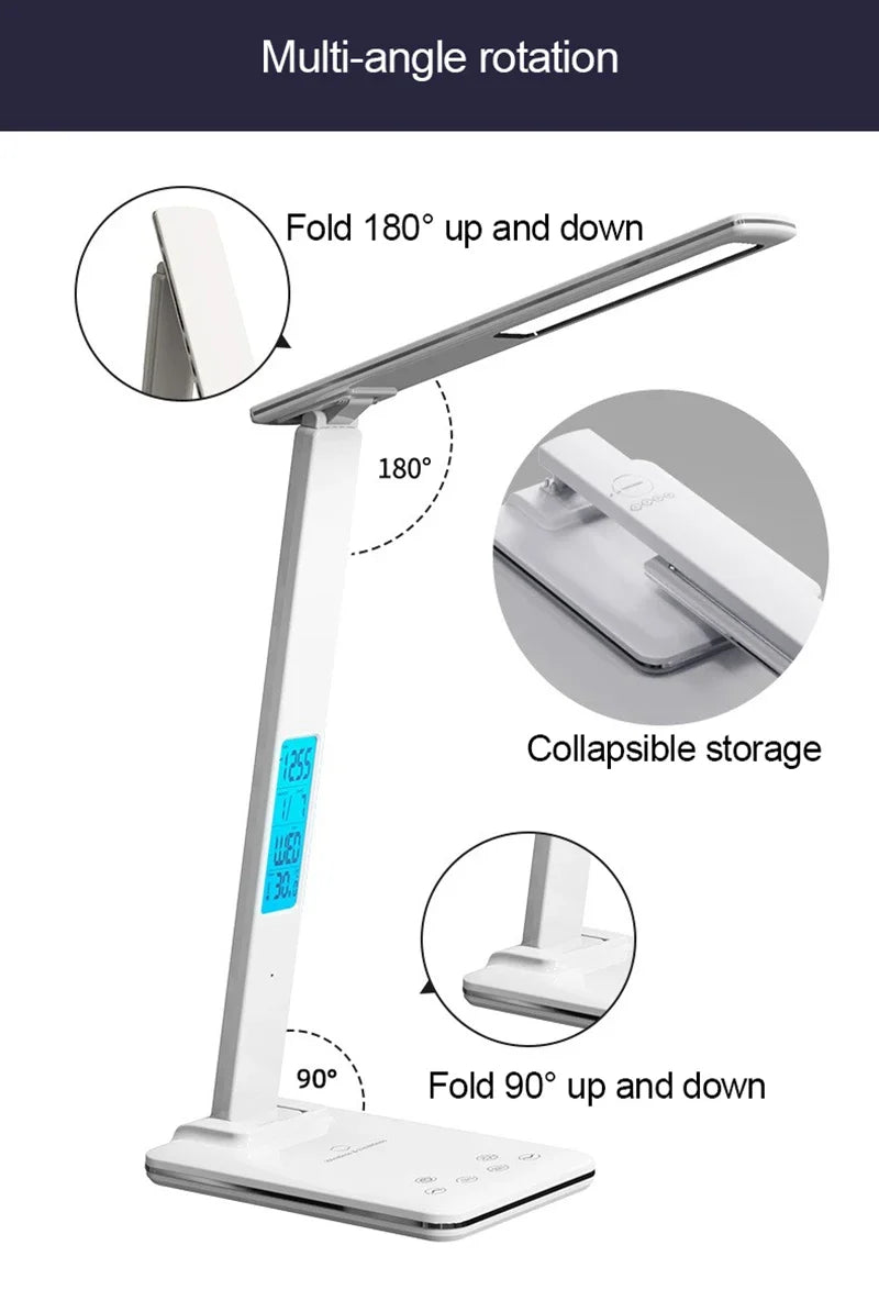 LED Desk Lamp with Wireless Charger and USB Plug in Port Bedside Night Light