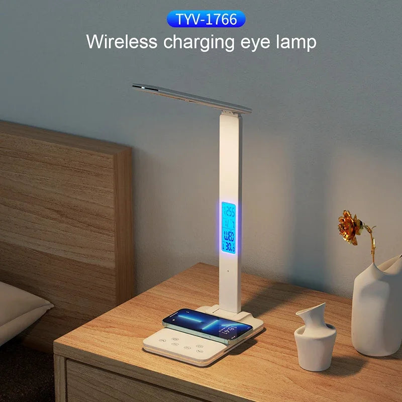 LED Desk Lamp with Wireless Charger and USB Plug in Port Bedside Night Light