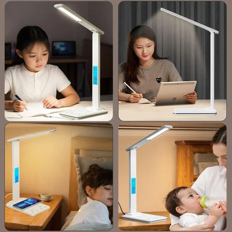 LED Desk Lamp with Wireless Charger and USB Plug in Port Bedside Night Light