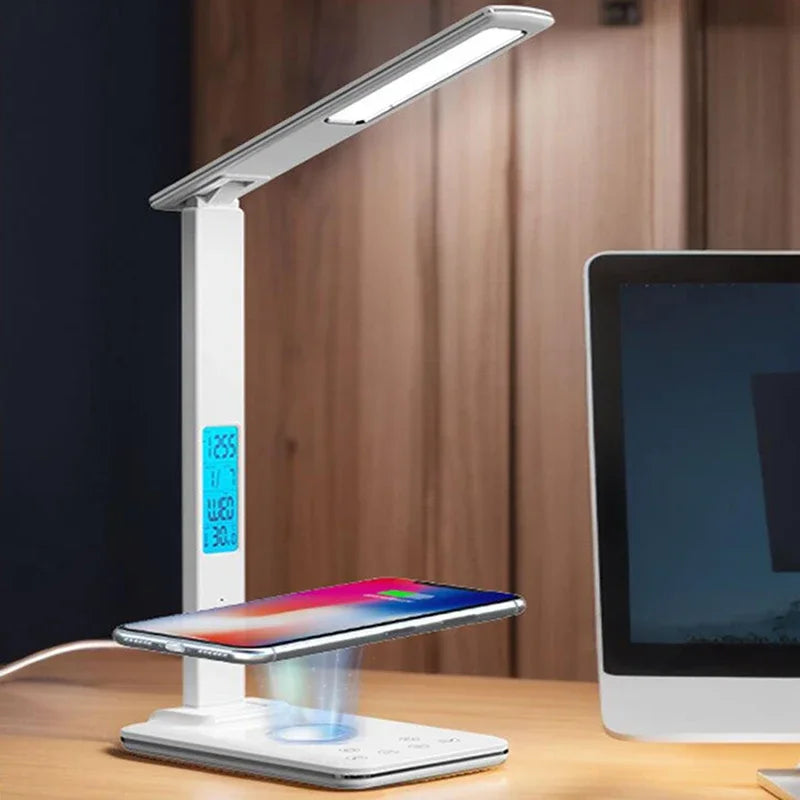 LED Desk Lamp with Wireless Charger and USB Plug in Port Bedside Night Light